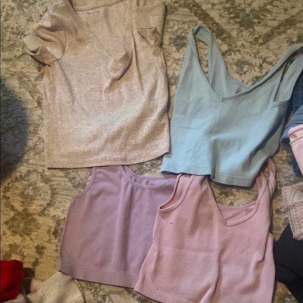 Hollister Women's Tops - Cream, Blue, Purple